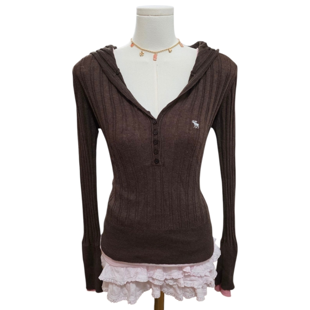 Abercrombie Vintage Brown And Pink Long Sleeve Pullover Hoodie